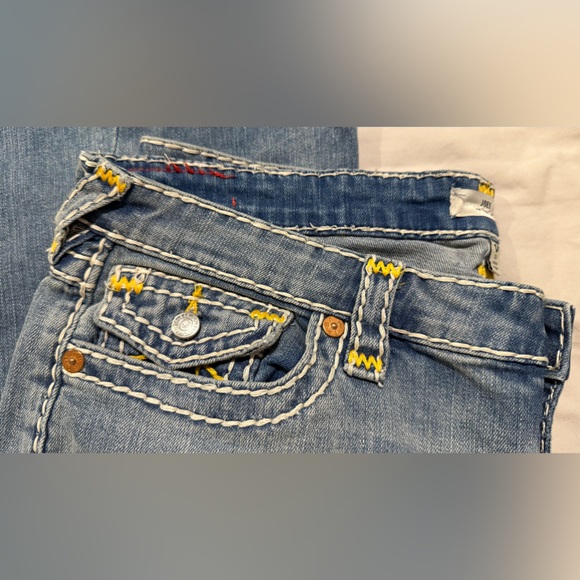 True Religion Women's Flare Jeans with White and Yellow Stitching - Picture 3 of 5